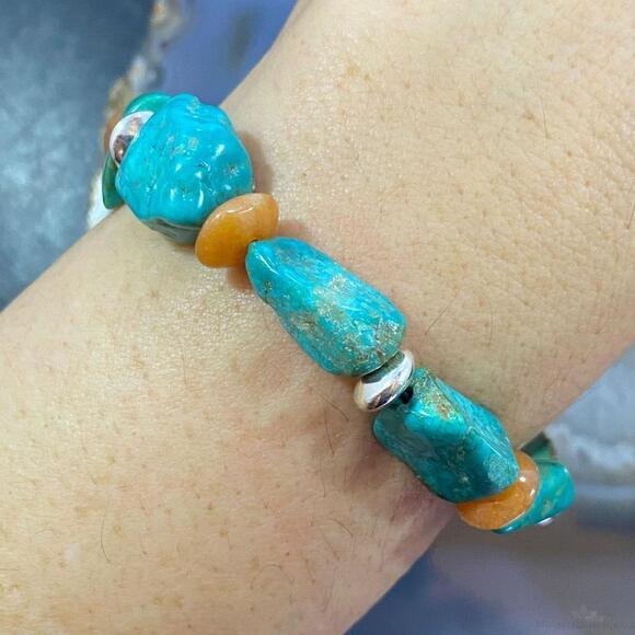 Carolyn Pollack Sterling Silver Chunky Turquoise & Carnelian Bead Link Bracelet